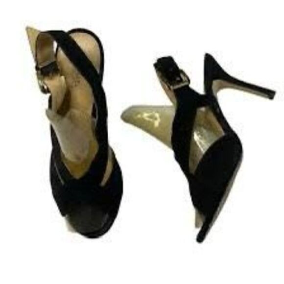 Michael by Michael Kors Women’s Size 10 Suede Peep Toe Slingback Heels Black - Picture 2 of 12